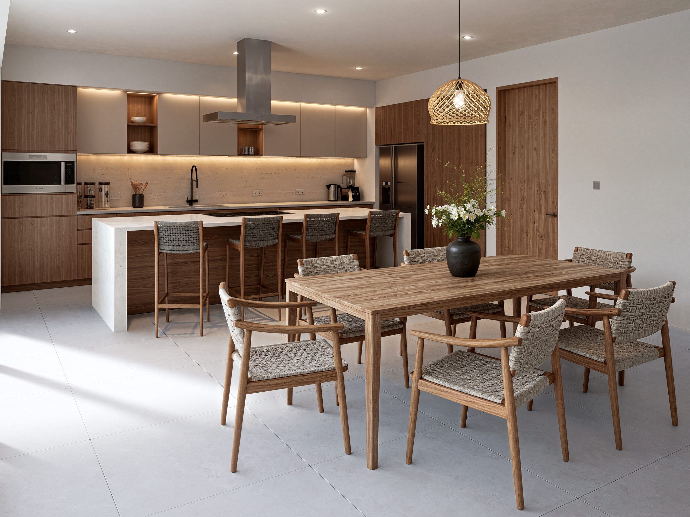 Kitchen island open to the dining table